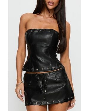 Princess Polly Pammie Faux Leather Strapless Top - Black