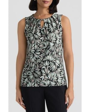 Kasper Print Pleat Neck Sleeveless Top - Multicolor