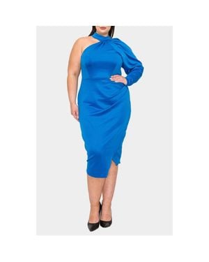 L I V D Gigi One-Shoulder Long Sleeve Midi Dress - Blue