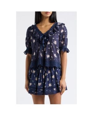 LoveShackFancy Romilly Ruffle & Lace Top - Blue