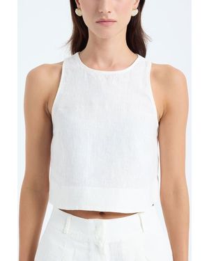 Monlicia Lena 100% Linen Sleeveless Crop Top - White