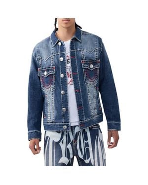 TRUE RELIGION Jimmy Super T Oversize Button-Up Trucker Jacket - Blue