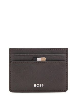 HUGO Zair Bonded Leather Card Holder - Gray