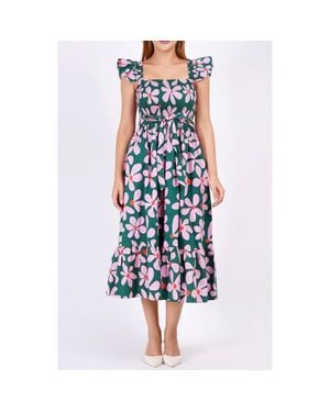 Leota Ivanna A-Line Smocked Midi Dress - Blue