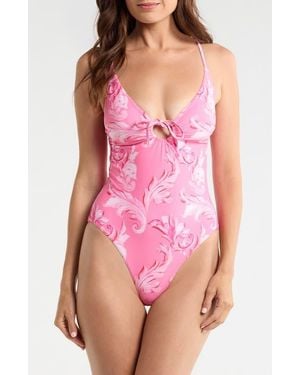 MILLY Canopee Ruched Loop One-Piece Swimsuit - Pink