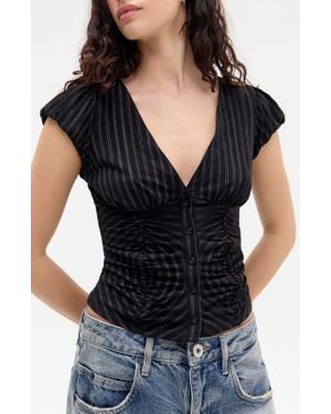 BDG Penny Ruched Polka Dot Top - Black