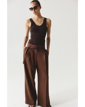 H&M Wide-Leg Pants With Belt - Brown