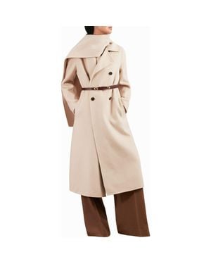 Reiss Indira Double Breasted Wool Blend Coat With Scarf - Natural