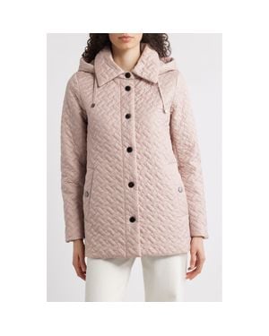 London Fog Water Resistant Quilted Jacket With Removable Hood - Pink