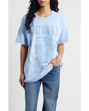 Merch Traffic Nirvana Smiley Cotton Graphic T-Shirt - Blue