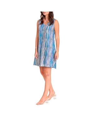 Apny Painted Desert Linen Shift Dress - Blue