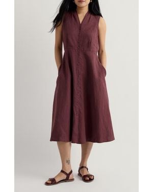 Seasalt Cornwall Carved Wood Sleeveless Linen Midi Dress - Red