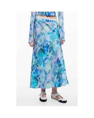 Desigual Floral Print Midi Skirt - Blue