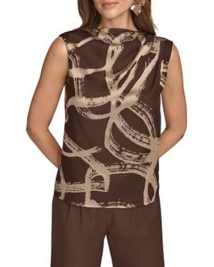 Donna Karan Burnout Gathered Shoulder Top - Brown