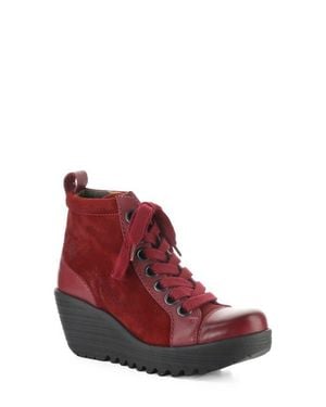 Fly London Lufe Platform Wedge Bootie - Red