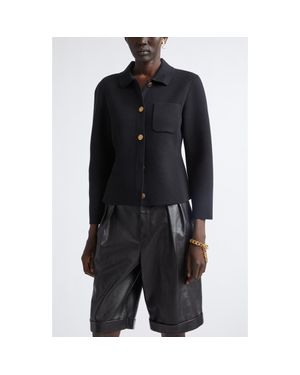 Saint Laurent Virgin Wool Polo Cardigan - Black