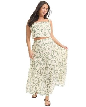 June + Vie Eyelet Scalloped Hem Maxi Skirt - Metallic