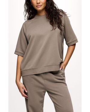 nuuds Elbow-Sleeve Cotton Blend French Terry Sweatshirt - Brown