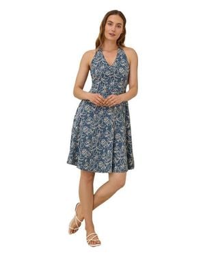 Pact Organic Cotton Fit & Flare Gathered Halter Dress - Blue