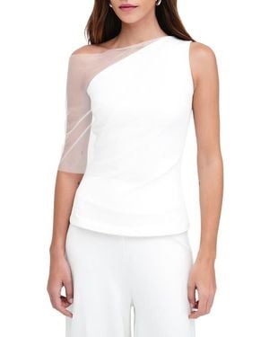 MARCELLA Zinnia Mixed Media Layered One-Shoulder Top - White