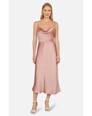 Yumi' Satin Cowl Neck Midi Dress - Pink