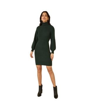 Yumi' Roll Neck Knitted Dress - Black