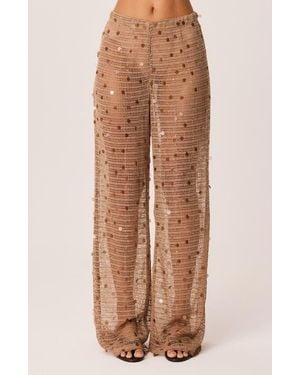 SNDY'S Kelyse Sequin Wide Leg Open Knit Pants - Brown