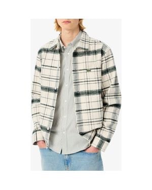 Lacoste Plaid Flannel Button-Up Overshirt - Gray