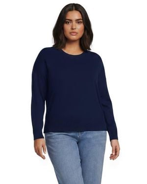 Lands' End Double Trim Cotton Crew Neck Sweater - Blue