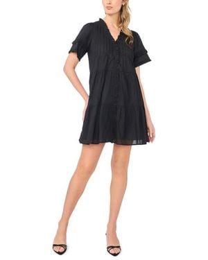 Cece Pintuck Tiered Cotton Dress - Black