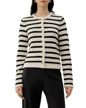 LILYSILK Stripped Crochet Washable-Wool Cardigan - Gray