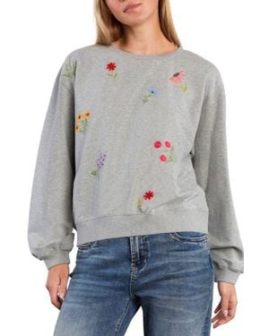 Billy T Flower Burst Embroidered Cotton Graphic Sweatshirt - Gray
