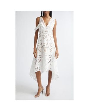 Monse Eyelet & Lace Handkerchief Hem Dress - White