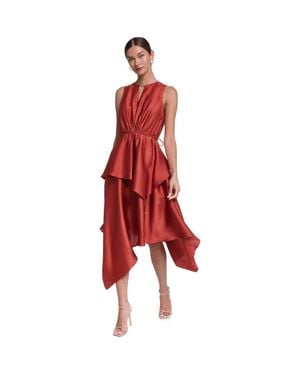 Halston Sleeveless Satin Midi Dress With Layered Skirt