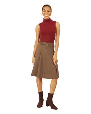 Yumi' Pleated Midi Skirt With Belt - Brown