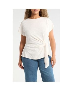 Caslon Drop Shoulder Tie Front Top - White