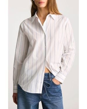 Mavi Stripe Relaxed Fit Cotton Button-Up Shirt - White