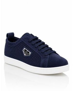 Philipp Plein Perforated Suede Low-Top Sneakers - Blue