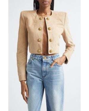 Balmain Crop Suede Spencer Jacket - Natural