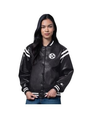 Starter Pittsburgh Steelers High Heat Vegan Leather Full-Snap Varsity Jacket - Black
