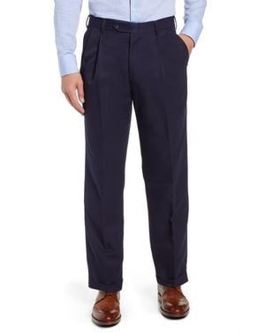 Berle Classic Fit Pleated Microfiber Performance Pants - Blue