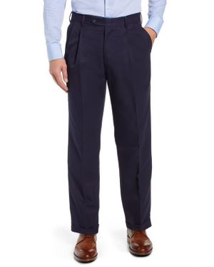 Berle Classic Fit Pleated Microfiber Performance Pants - Blue