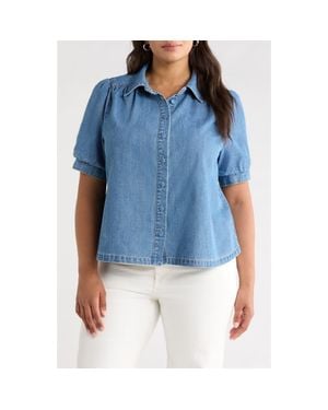 Wit & Wisdom Puff Sleeve Denim Shirt - Blue