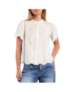 Wash Lab Denim Sweet Lace Trim Cotton Blend Top - White