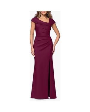 Xscape Evenings Asymmetric Neck Scuba Knit Trumpet Gown - Purple