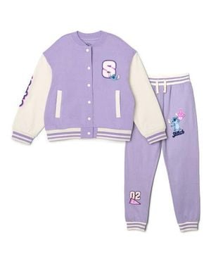 Disney Lilo & Stitch Fleece Varsity Jacket And Sweatpants Set - Purple