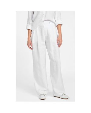 Guess Jenny High Waist Wide Leg Linen Pants - White
