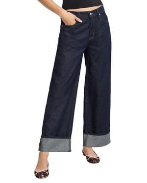 GOOD AMERICAN High Waist Cuffed Baggy Wide Leg Jeans - Blue