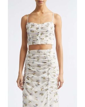 Ulla Johnson Sylvette Floral Ruched Silk Organza Crop Top - White