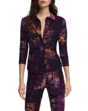 Desigual Jacquard Button-Up Fitted Jacket - Blue